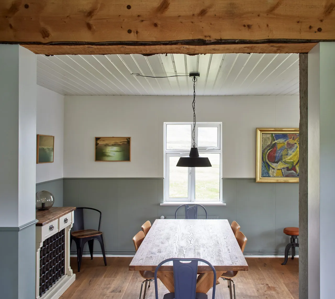 The Farm House. Icelandic Artwork as interior design. Scandi Chic dining room.