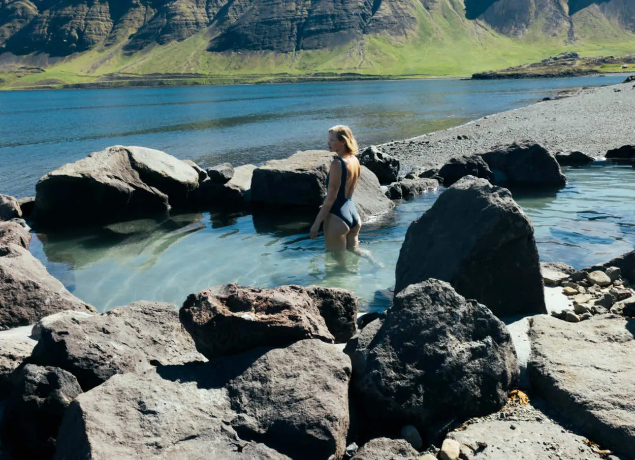 hot springs next to ocean lagoon in Hvalfjordur Iceland close to Reykjavik