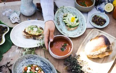 traditional Icelandic seafood soup stew - open sandwiches