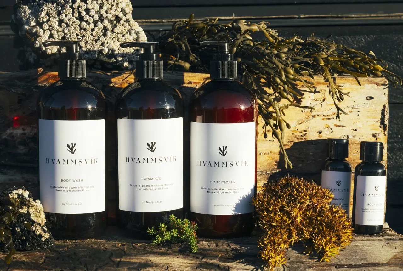 natural products made in iceland shampoo body oil conditioner body wash scented candle souvenirs from iceland