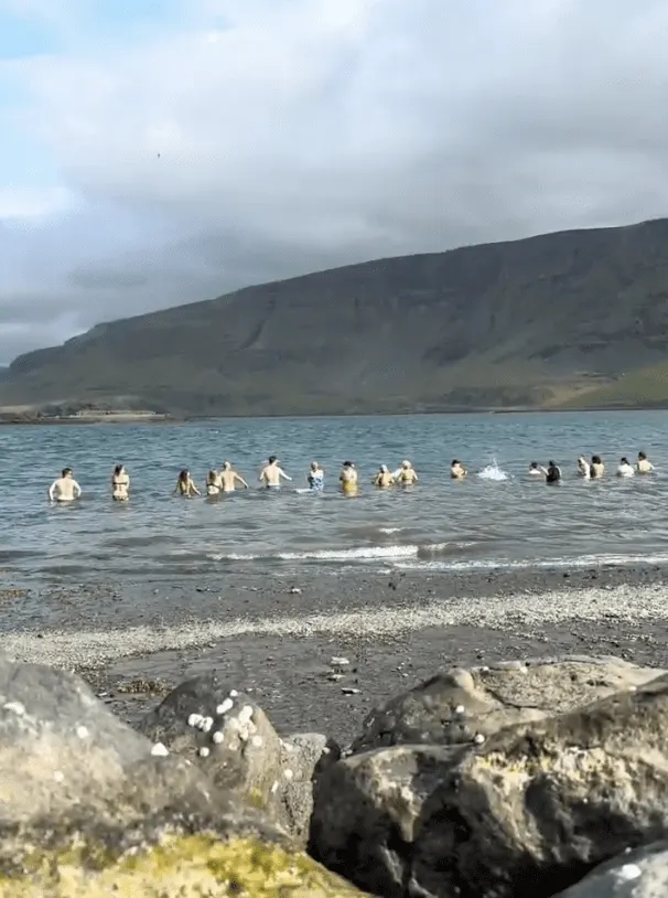 Hópur í sjósundi í firðinum