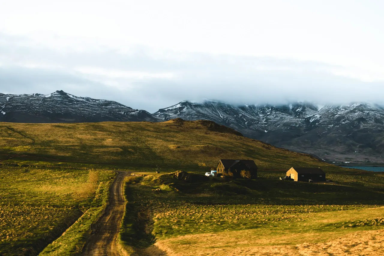 Fall image of the road to Hvammsvik Nature Resort