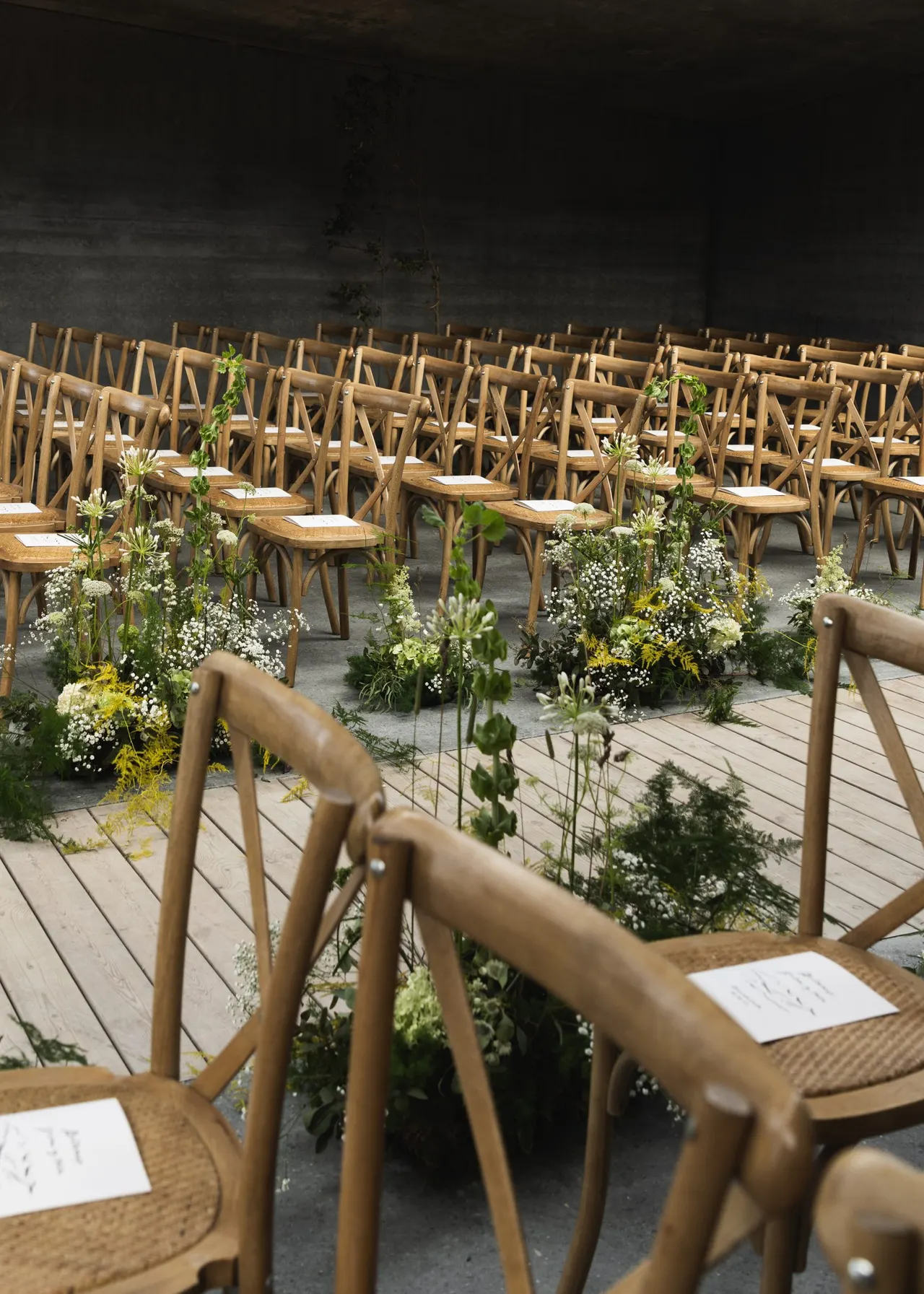 Chairs and flowers set for a ceremony in The Temple