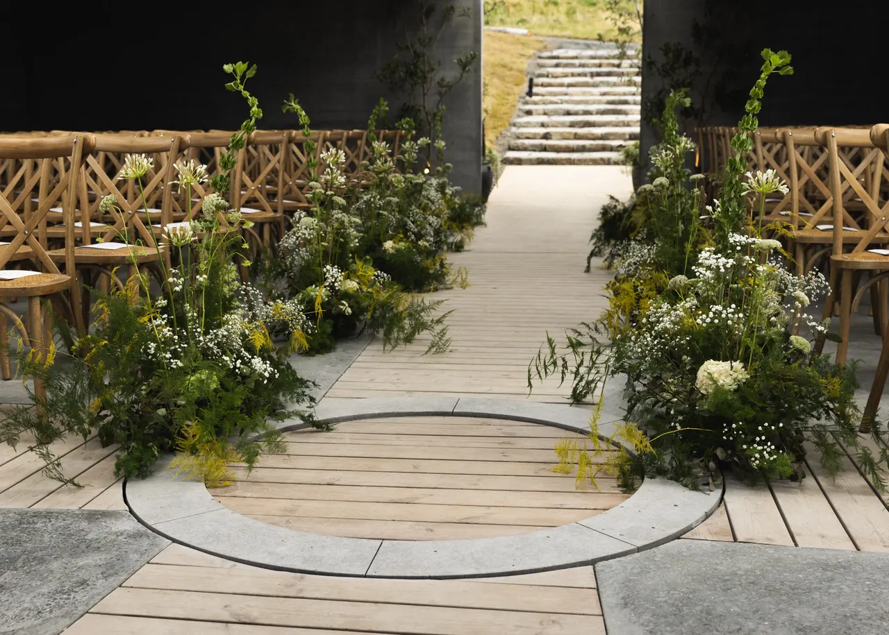Flower-lined aisle in The Temple